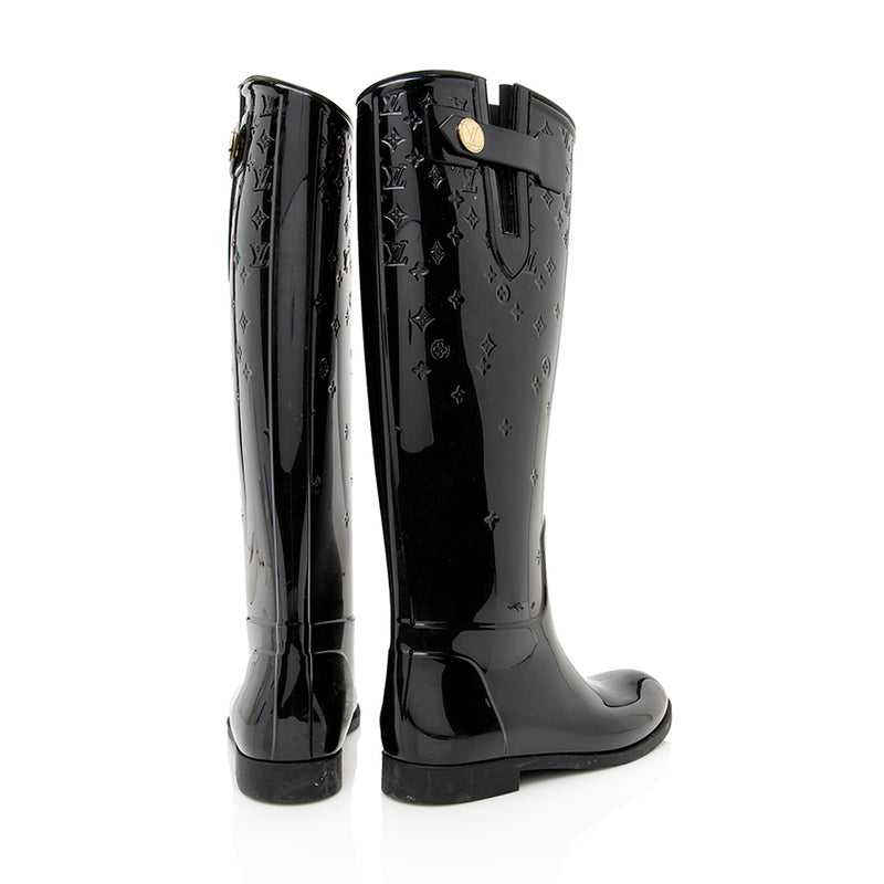 Louis Vuitton Black Monogram Rubber Drops Knee Length Boots Size