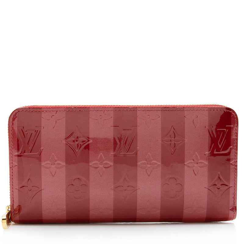 Louis Vuitton, Bags, Louis Vuitton Pink Striped Vernis Patent Leather Zippy  Wallet
