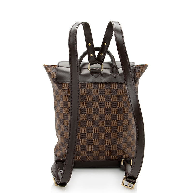 Louis Vuitton Soho Backpack in Ebene Damier Canvas and Brown Leather