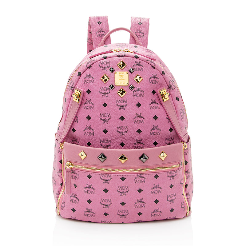 MCM Large Front Studded Stark Backpack in Pink