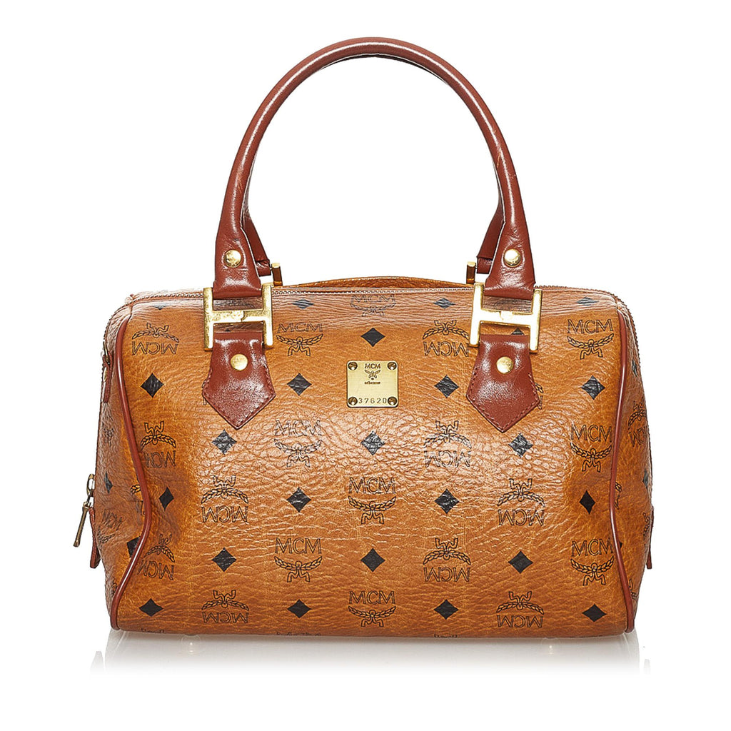 MCM, Bags, Authentic Mcm Visetos Small Boston Bag Cognac