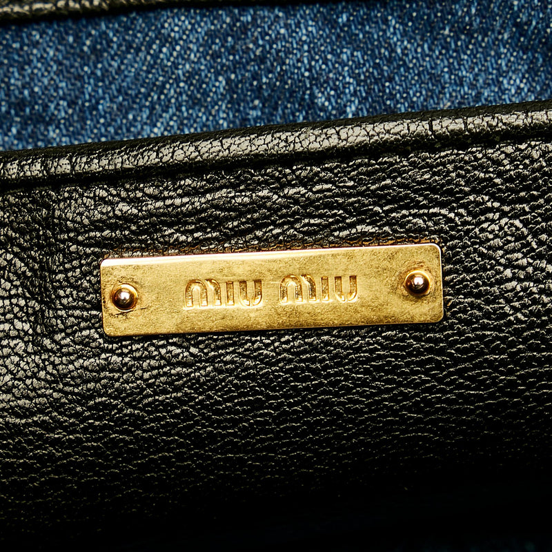 Miu Miu Matelassé Logo Plaque Tote Bag in Brown