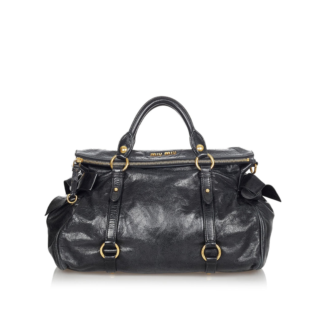 MIU MIU Vitello Lux Bow Bag Black 780602