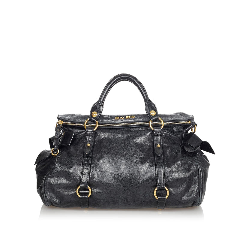 MIU MIU Vitello Lux Mini Bow Bag Black 327828