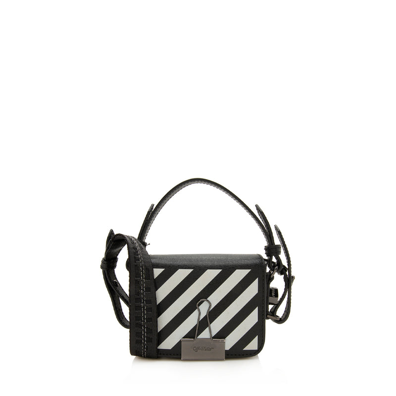 Off White saffiano leather tote bag with diagonal print