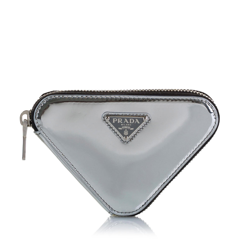 Prada Brushed-leather Round Mini-Pouch - Silver
