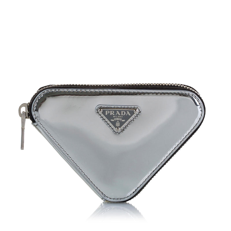 Prada Triangle Mini Leather Pouch Bag in Gray