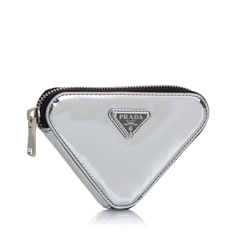 Prada Triangle Mini Leather Pouch Bag in Gray