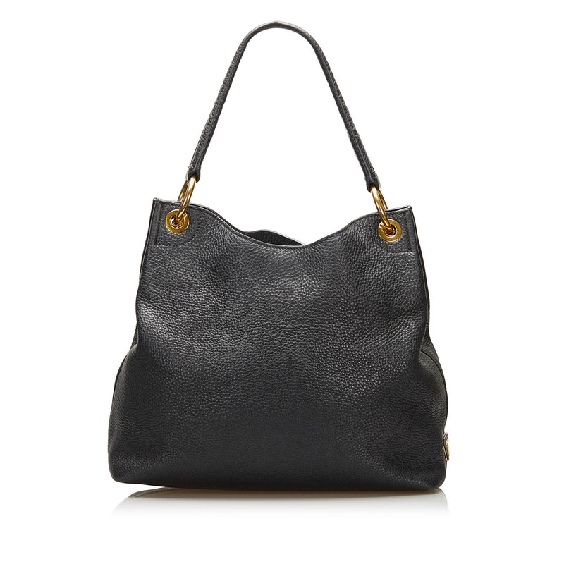Prada Hobo Shoulder Bag Embossed Logo Vitello Phenix Black Leather 1BC051  New