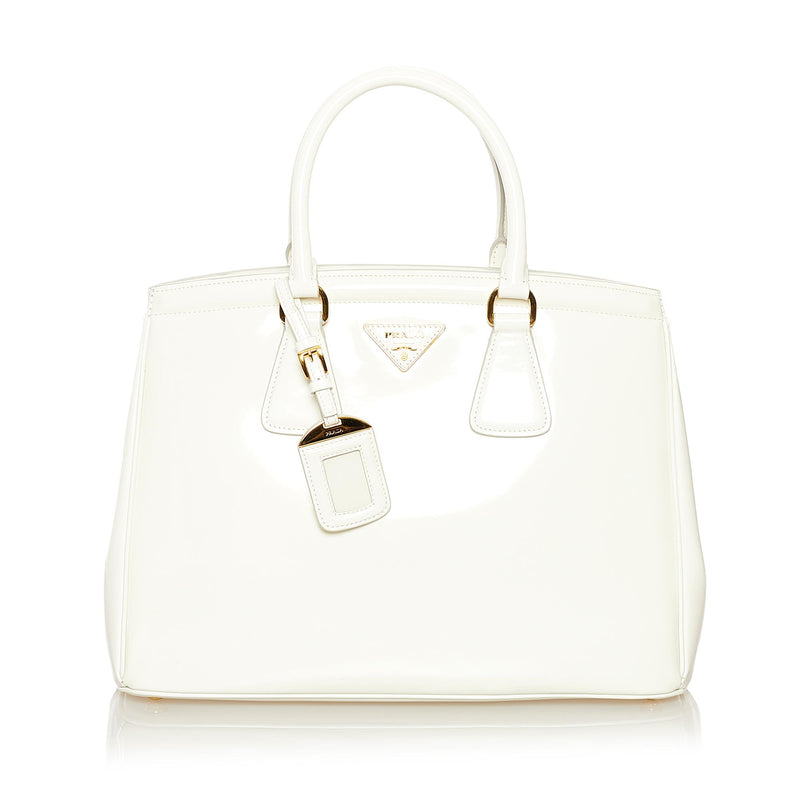 Prada Beige/White Saffiano Lux Leather Parabole Shopping Tote