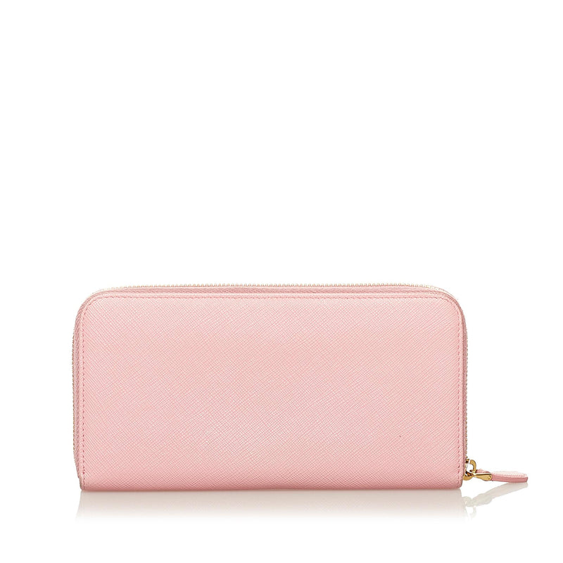 Prada Light Pink Bow Saffiano Leather Zippy Wallet
