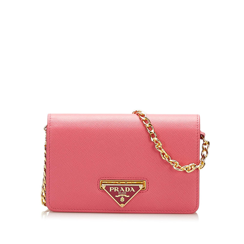 Prada Wallet on Chain, Red Saffiano Leather with Gold Hardware
