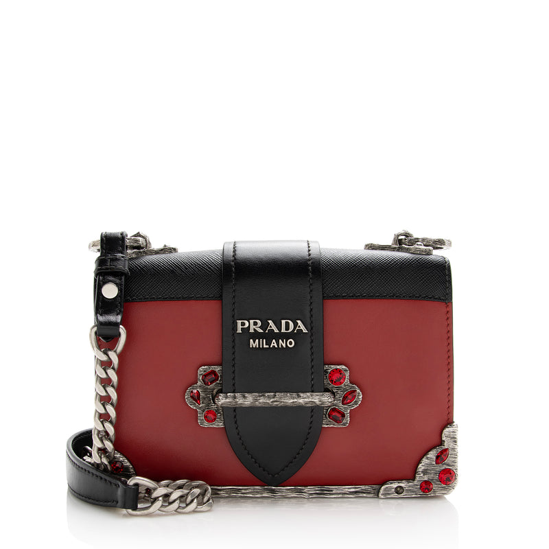 Prada - Authenticated Cahier Chain Handbag - Leather Red Plain for Women, Good Condition