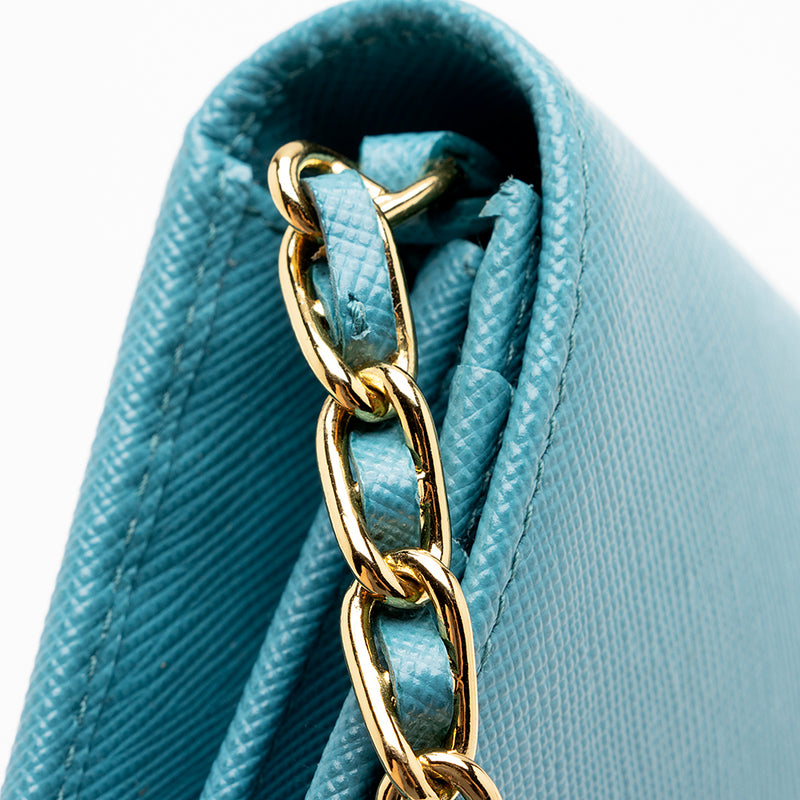 Prada Saffiano Metal Oro Flap Wallet on a Chain