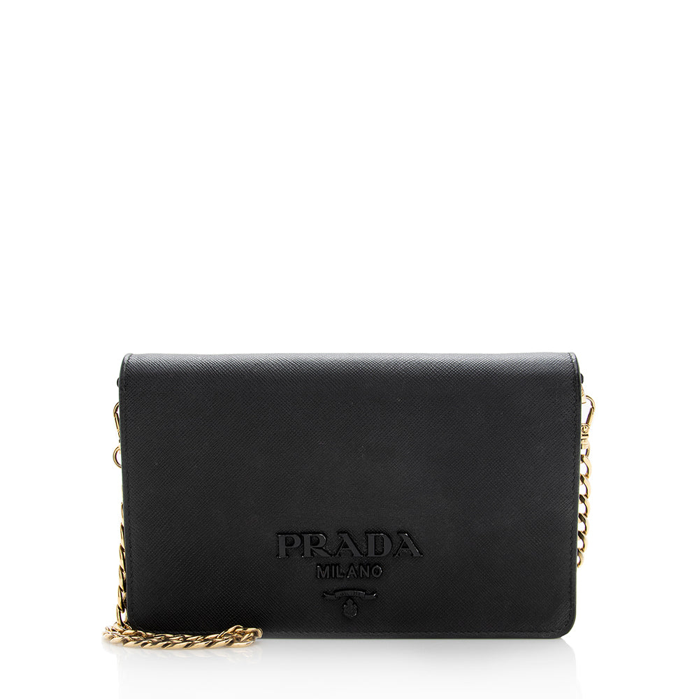 Prada, Bags, Prada Saffiano Chain Black Leather Shoulder Bag