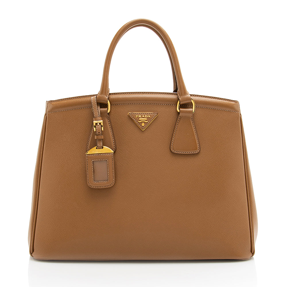 Prada Parabole Handbag Saffiano Leather Medium Neutral 475165