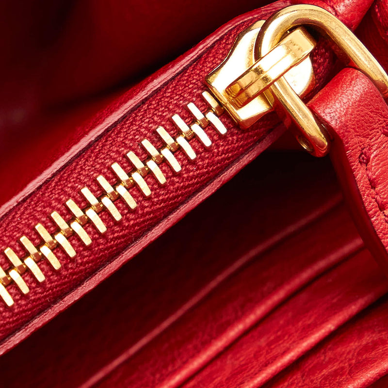 Prada Double Zip Wallet on Chain Crossbody Saffiano Leather Mini Red