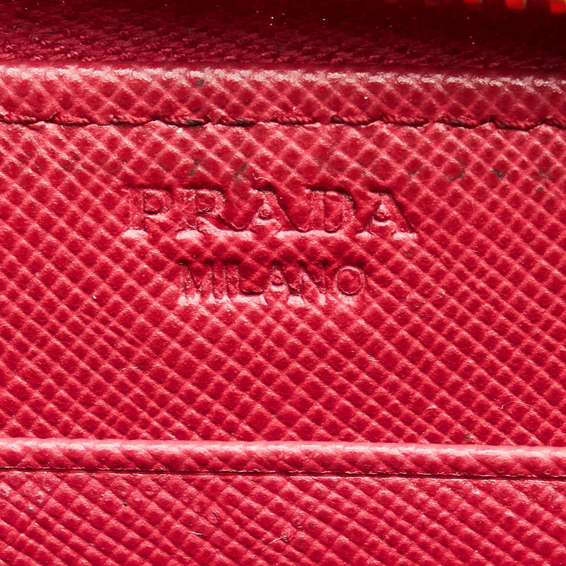 PRADA Gray Soft Calf Fiocc Leather Zip Round Long Wallet Coin Card Purse  Italy85