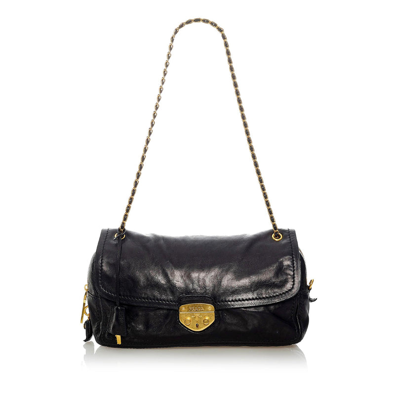 Prada Leather Pattina Bag in Black
