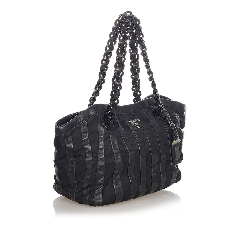 Prada Striped Leather Tote Bag