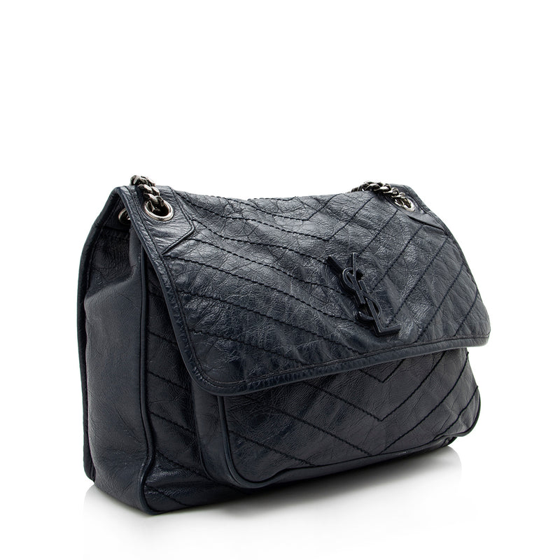 Saint Laurent Niki Large Leather Shoulder Bag in Black