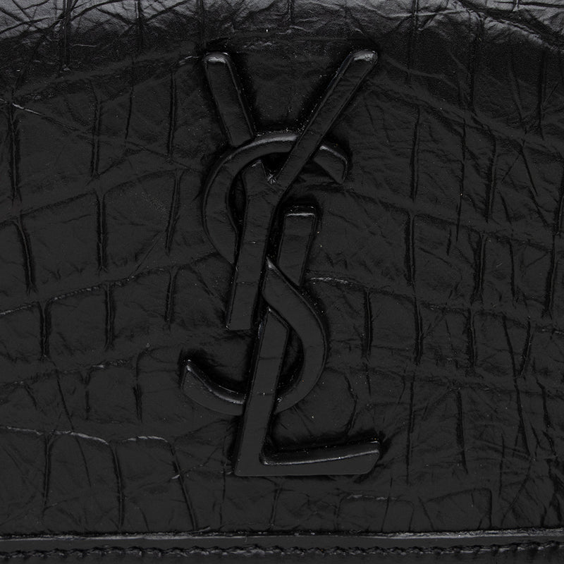 Saint Laurent Classic Monogram Zip Pouch Crocodile Embossed Leather Medium