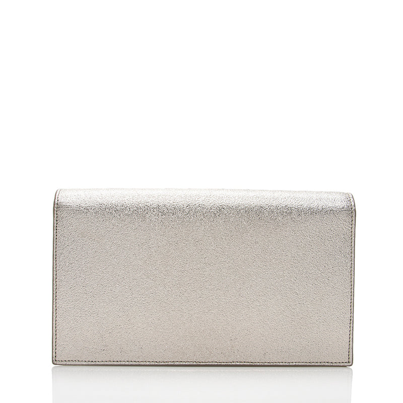 Saint Laurent Puffer Metallic Silver Leather Sade Clutch Bag New