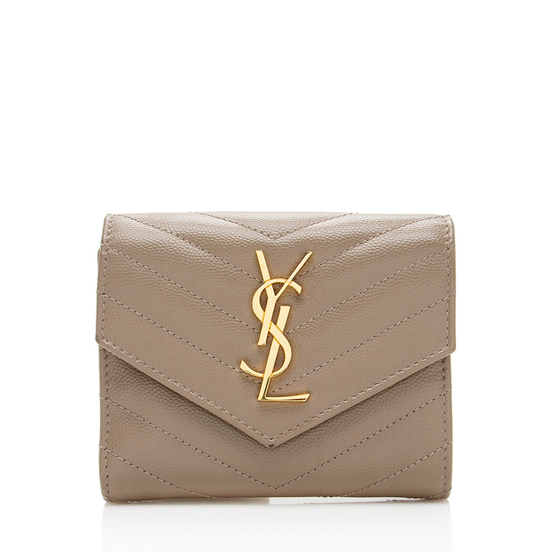 Celine Beige Grained Leather Trifold Compact Wallet