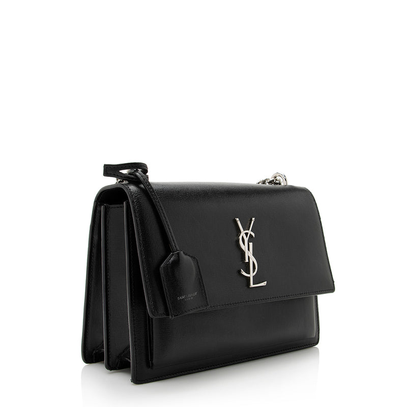 YVES SAINT LAURENT Monogram Sunset Medium Leather Shoulder Bag Black
