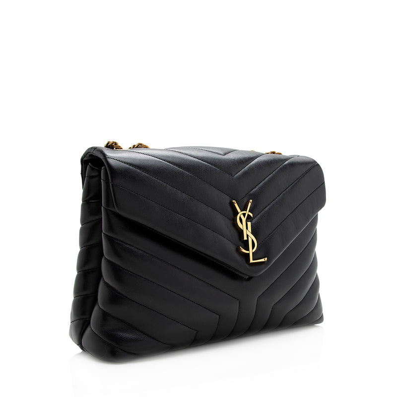 Saint Laurent Matelasse Calfskin Monogram LouLou Chain Medium Shoulder Bag (SHF-21165)