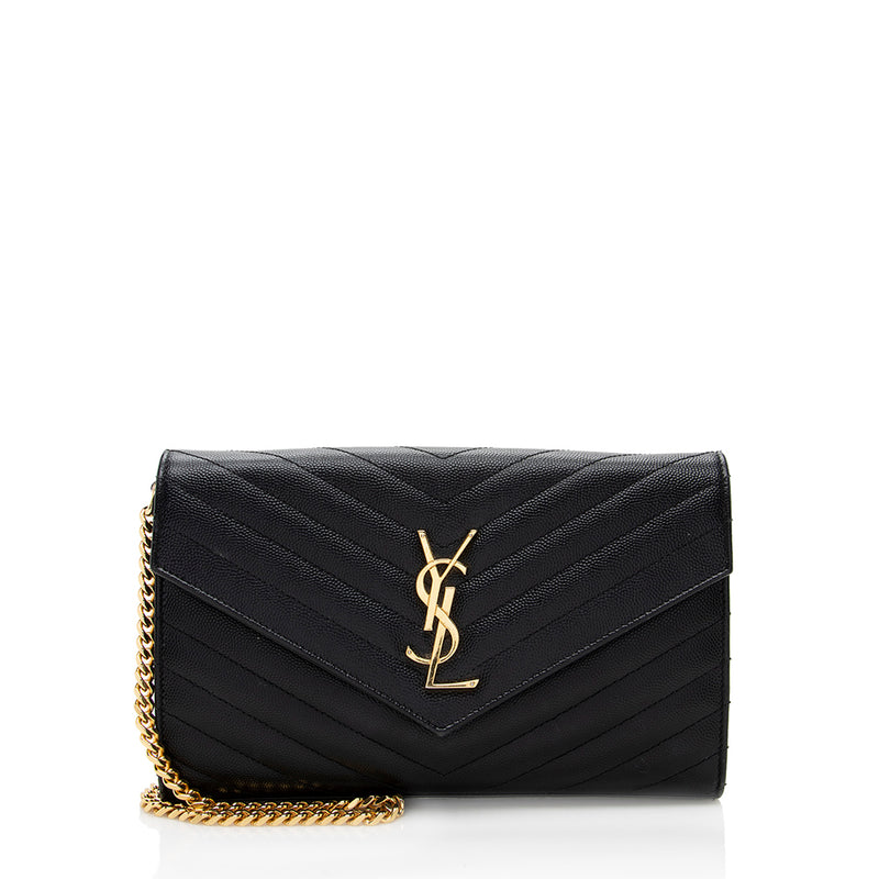 Yves Saint Laurent, Bags, Ysl Monogram Chain Wallet In Grain De Poudre  Embossed Leather