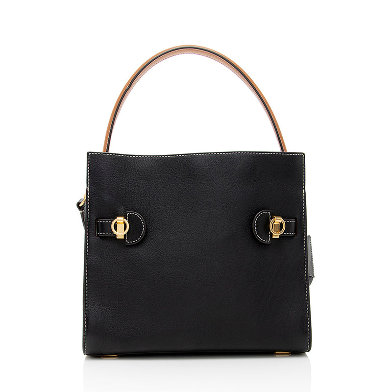 TORY BURCH Lee Radziwill Leather Double Bag Black