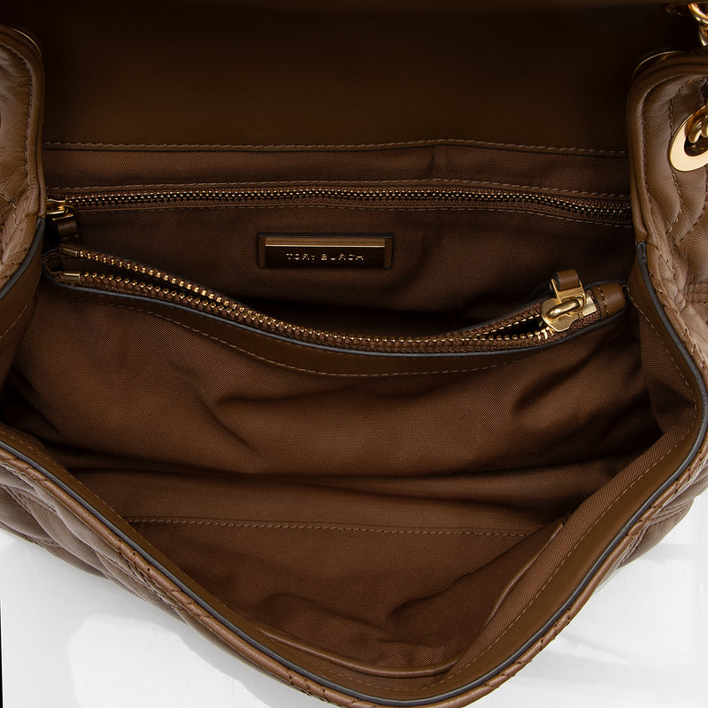Tory Burch Light Oak Quilted Leather Medium Fleming Flap Shoulder Bag