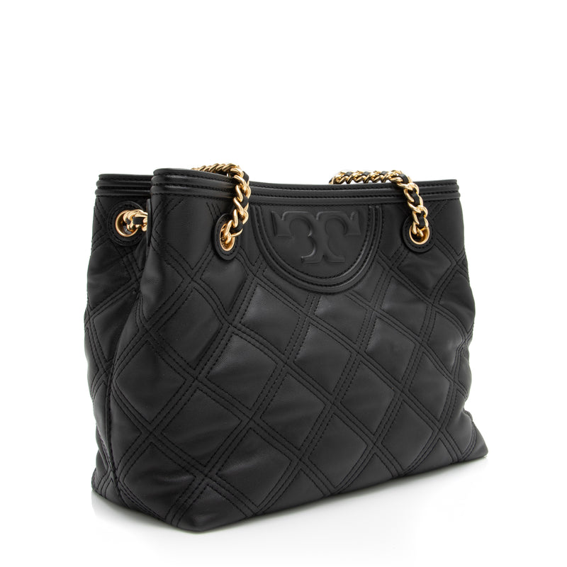 Fleming Soft Small Leather Shoulder Bag in Black - Tory Burch