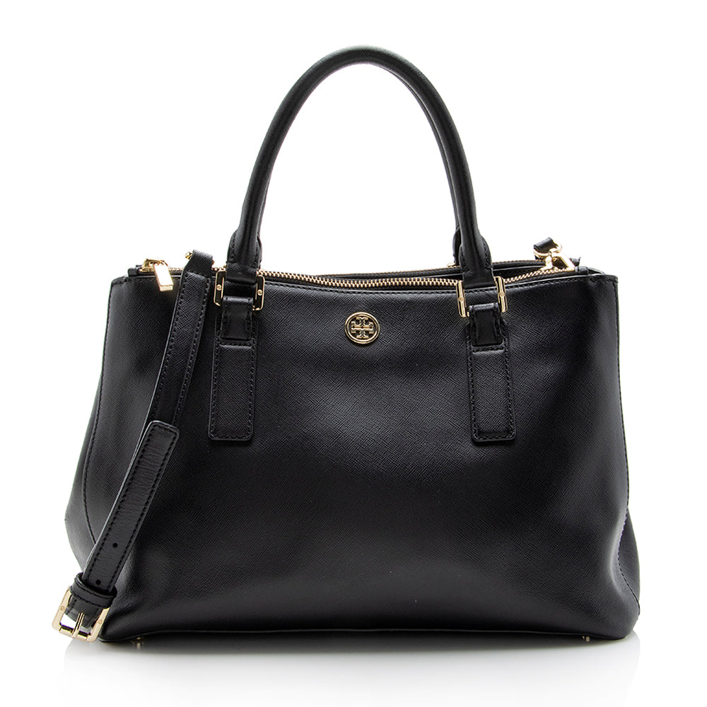Tory Burch Robinson Open Dome Satchel Tote Top Handle Bag Ivory Saffiano  Leather Medium Handbag: : Fashion